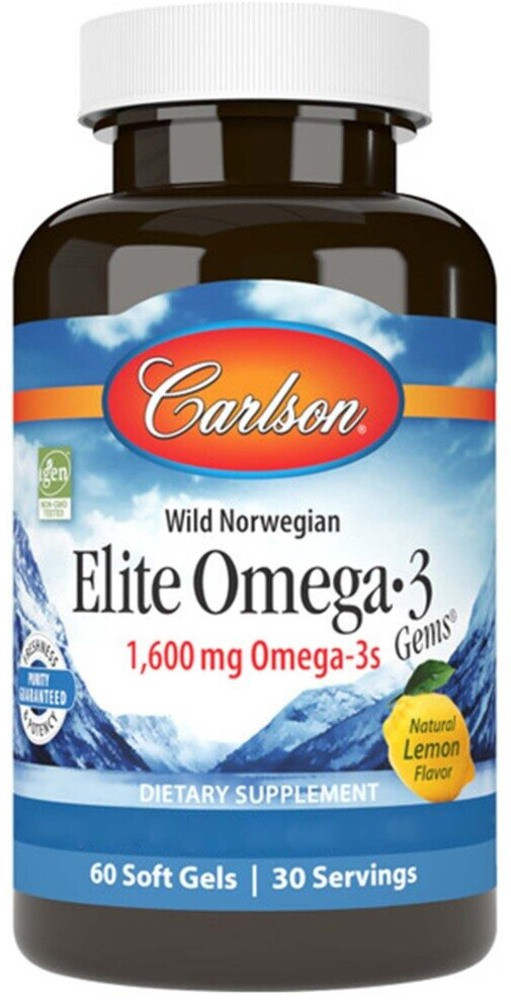 Carlson Labs Elite Omega-3 Gems, 1600mg 60 softgels