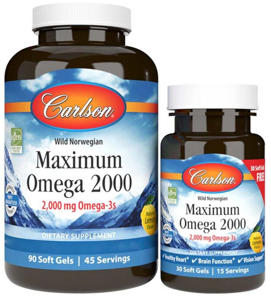 Carlson Labs Maximum Omega, 2000mg 90+30 Softgels