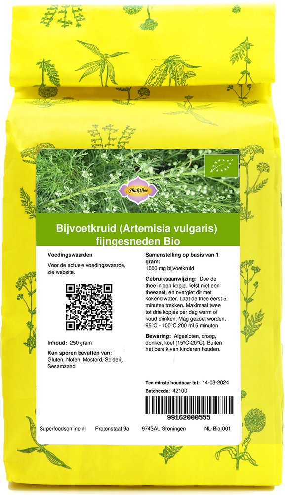 Shakthee Bijvoetkruid (Artemisia vulgaris) fijngesneden Bio 250 gram biologisch