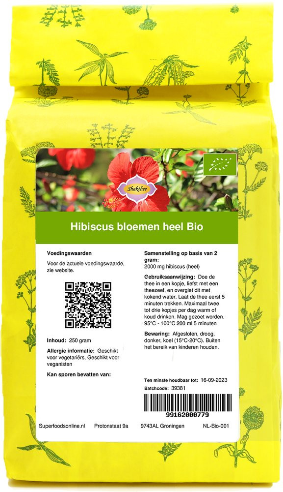Shakthee Hibiscus bloemen heel Bio 250 gram biologisch