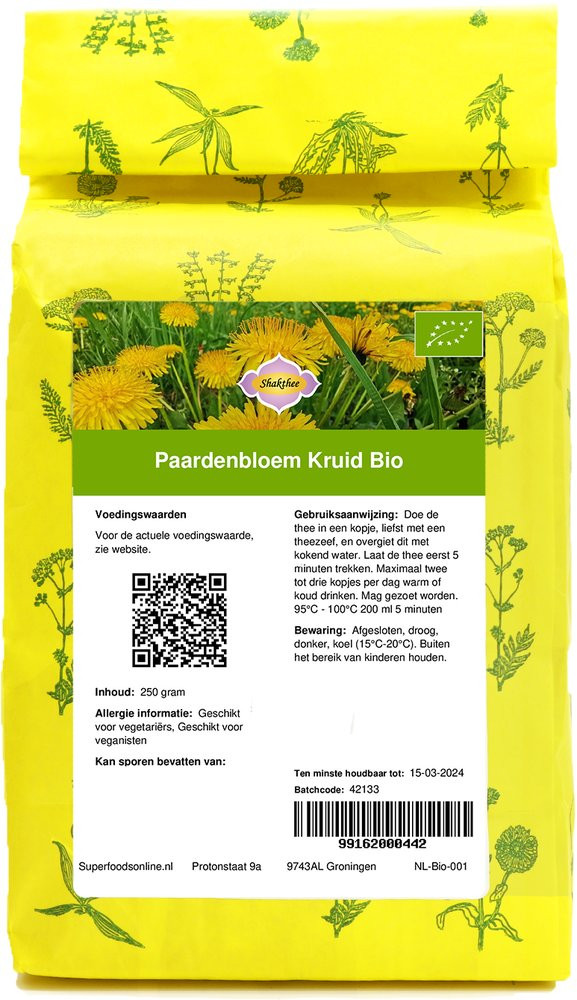 Shakthee Paardenbloem Kruid Bio 250 gram biologisch