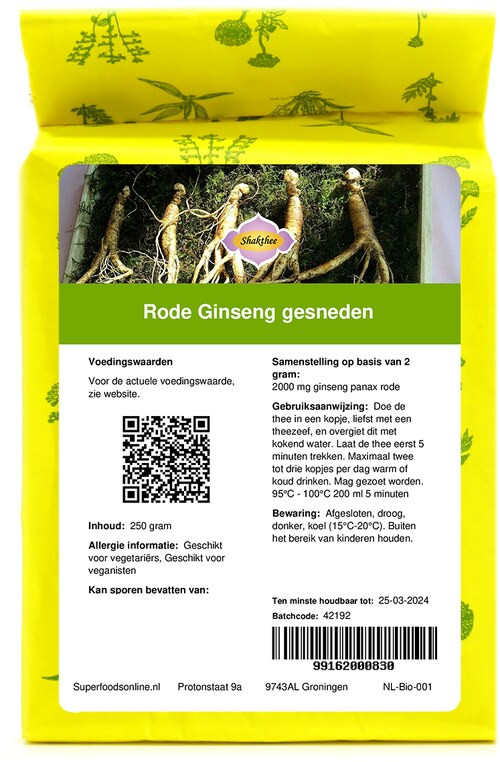 Shakthee Rode Ginseng (panax) gesneden