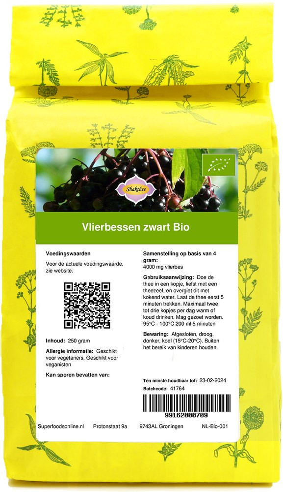 Shakthee Vlierbessen zwart Bio 250 gram biologisch