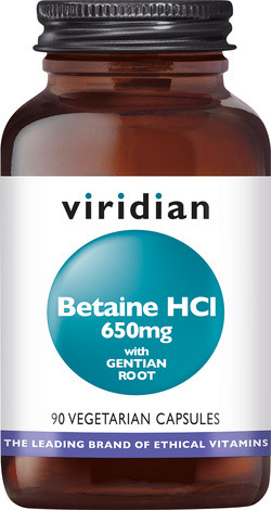 Viridian Betaine HCl 650 mg with Gentian Root 90 capsules