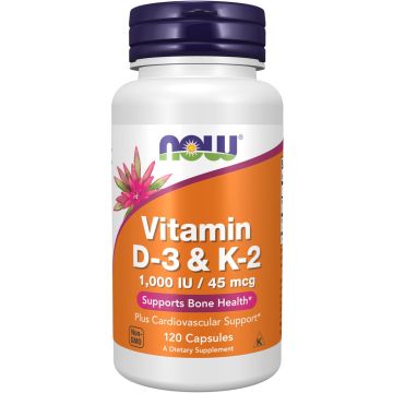 NOW Foods Vitamine D3 en K2 1000 IE | 45 mcg 120 capsules