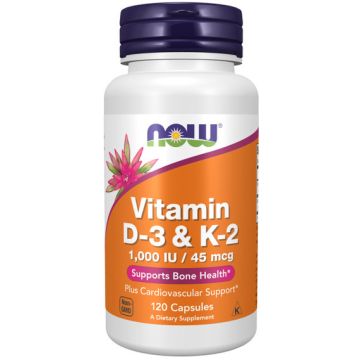 NOW Foods Vitamine D3 en K2 1000 IE | 45 mcg 120 capsules